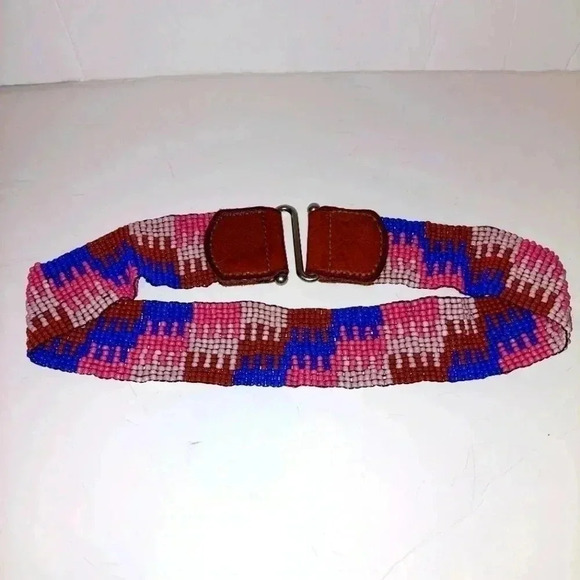 Fossil Beaded Stretch Beltwith Genuine Leather Size Medium - Picture 1 of 5